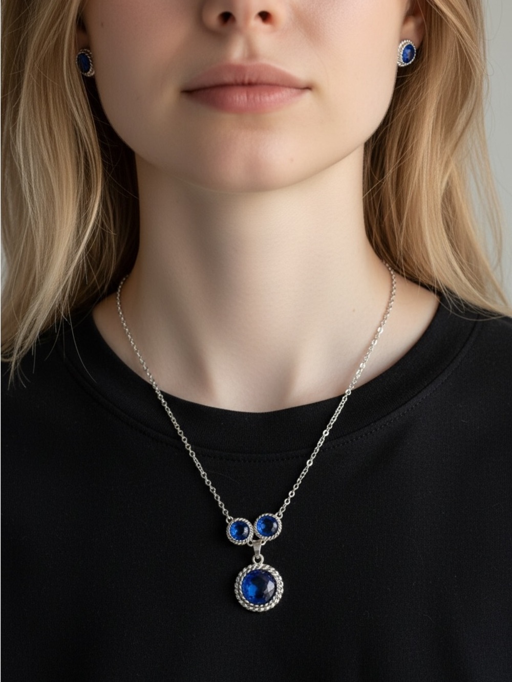 10/8 Effy Blue Crystal Necklace and Matching Stud Earrings